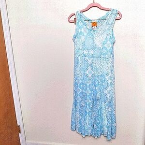 Ruby Rd. Blue and White Medallion Print Sleeveless Tank Maxi Dress Small Petite